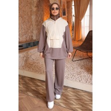 İmaj Butik Bej Garnili Tunik Pantolonlu Modal Takım
