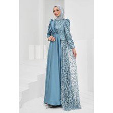 İmaj Butik Indigo Önü Drapeli Pul Payetli Saten Abiye