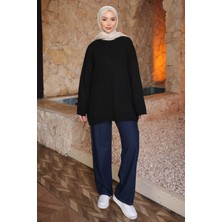 İmaj Butik Siyah Bisiklet Yaka Oversize Triko Kazak