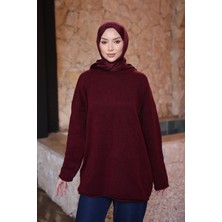 İmaj Butik Bordo Bisiklet Yaka Oversize Triko Kazak