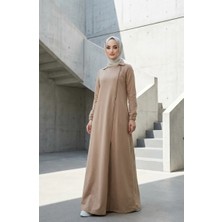 Asimetrik Fermuarlı Tesettür Elbise 71140-01 Bej