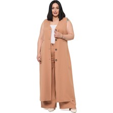 Disentis Modest Büyük Beden Maxi Yelek Pantolon Vizon Ikili Takım