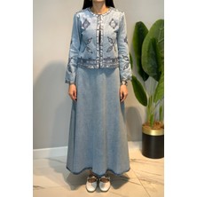 Lale Butik Pul Işlemeli Ceket Çan Etek Takım 7461 Denim