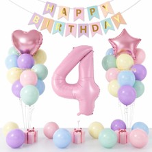 Parti Pera Makaron Balon Seti Kalp ve Yıldız Folyo Balon Pembe Rakam Folyo Balon Doğum Günü Parti Seti