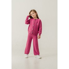 Eray Kids Kız Çocuk Pamuklu Tüylenme Yapmayan Basıc Örme Triko Hırka - Pantolon Takım (4-5-6-7 Yaş)