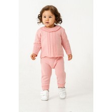 Eray Kids Kız Bebek Pamuklu Tüylenme Yapmayan Fırfırlı Yaka Detaylı Örme Triko Takım (6-9-12-18 Aylık)