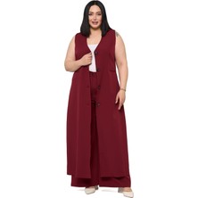 Disentis Modest Büyük Beden Maxi Yelek Pantolon Bordo Ikili Takım