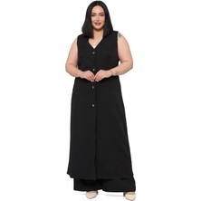 Disentis Modest Büyük Beden Maxi Yelek Pantolon Siyah Ikili Takım