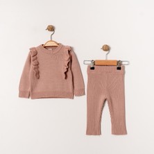 Eray Kids Kız Bebek Kolları Fırfır Detaylı Alt Üst Taytlı Triko Takım