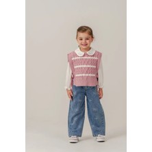 Eray Kids Kız Çocuk Fiyonklu Jean Pantolon Süveterli 3'lü Bayramlık Takım