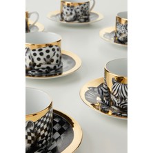 Fornasetti High Fidelity, Italyan Tasarımı 6’lı Porselen Fincan ve Tabak Seti