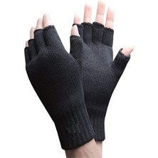 Royaleks Yarım Parmak Kesik Siyah Eldiven Unisex 1 Çift Sıcak Tutan Yün Kışlık Kadın Erkek