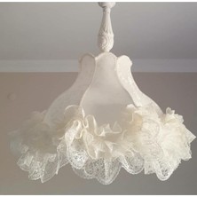 Lulu Avizem Patentli Elde Yıkanabilir Başlık Ekru Kırık Beyaz Dantel Detaylı Sarkıt Avize