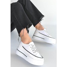 buğrahayalin Dalen Beyaz Keten Bağcıklı Spor Ayakkabı