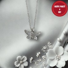 Muun Store Zirkon Taşlı Kelebek Figürlü Gümüş Renk Zincir Detaylı Kolye – Sevgililer Günü Için Zarif ve Anlamlı Hediye
