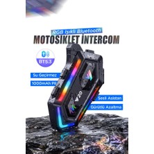 Ensiga Intercom 2 Bağlantılı Rgb Işıklı Bluetooth Motosiklet Kask Kulaklık Bt5.3 Stereo Su Geçirmez