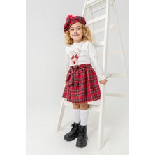 Eray Kids Ekose Desenli Kız Çocuk Şapka-Çanta Hediyeli Sweatshirt Etek Bayramlık Takım