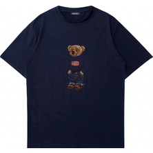 Mad&Calf Unisex Teddy Boy Baskılı Bisiklet Yaka Oversize Tshirt