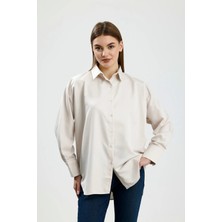 IVRESSE OVERSIZE SATEN GÖMLEK BEJ