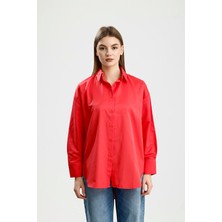 IVRESSE OVERSIZE SATEN GÖMLEK NAR ÇİÇEĞİ