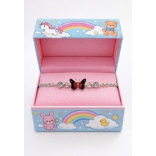 miraç gümüş takı atölyem 925 Ayar Gümüş Mineli Kelebek Detaylı Kız Çocuk Bileklik