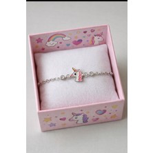 miraç gümüş takı atölyem 925 Ayar Gümüş Mineli Tek Boynuzlu At Detaylı Kız Çocuk Bileklik