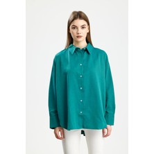 IVRESSE BÜYÜK BEDEN PAMUKLU GÖMLEK KOYU YEŞİL