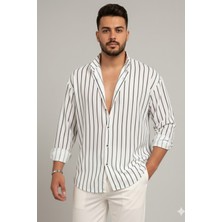Tarz Cool Erkek Iki Çizgili Regular Relaxed Fit Uzun Kollu Gömlek