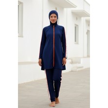 Marina Tesettür Mayo Tam Kapalı Lacivert Fermuar Detaylı Paraşüt 3’lü Set M2270