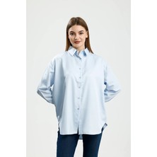 IVRESSE OVERSIZE SATEN GÖMLEK MAVİ