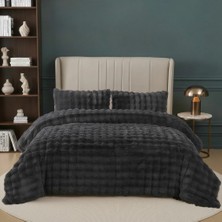 Nevore Home Ultra Soft Peluş Antrasit Çift Kişilik Yatak Örtüsü Seti 220x240 cm – Yumuşak Dokulu