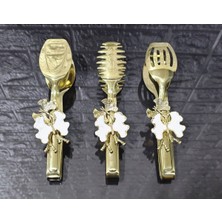 Atabey Home Gold Servis Maşa Seti 3'lü Beyaz Kelebek/makarna/pasta/yemek/sunum Maşası Titanyum