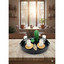 Lumindra Dantel Motifli Metal Siyah Tepsi (27X38 Cm)