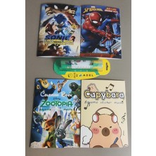 Ada Çanta Kırtasiye 4 Adet Stickerli Boyama Kitabı ve 12 Li Adel Tüp Kuruboya Kalemi(Sonic3/örümcek Ad./zootopia/capyba)