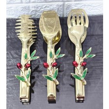 Atabey Home Gold Servis Maşa Seti 3'lü Kırmızı Zeytin Makarna/pasta/yemek/sunum Maşası
