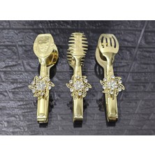 Atabey Home Gold Servis Maşa Seti 3'lü Gold Kristalize Makarna/pasta/yemek/sunum Maşası Titanyum