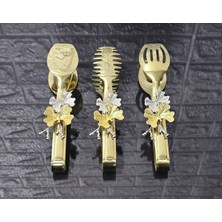 Atabey Home Gold Servis Maşa Seti 3'lü Kelebek/makarna/pasta/yemek/sunum Maşası Titanyum