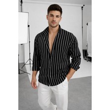Tarz Cool Erkek Iki Çizgili Regular Relaxed Fit Uzun Kollu Gömlek