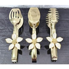 Atabey Home Gold Servis Maşa Seti 3'lü Papatya Beyaz/makarna/pasta/yemek/sunum Maşası