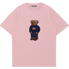 Mad&Calf Unisex Teddy Boy Baskılı Bisiklet Yaka Oversize Tshirt