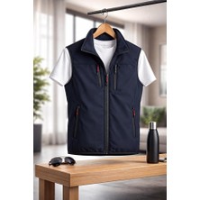 Vatan Tekstil Dik Yaka Slim Fit 3 Cepli Softshell Erkek Yelek Su Itici Kumaş