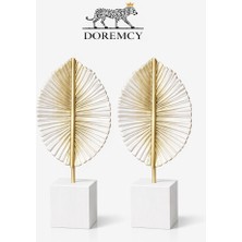 Doremcy 2’li Gold Yaprak Biblo 28X12 cm Modern Dekoratif Obje Polyester Döküm