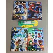 Ada Çanta Kırtasiye 4 Adet Stickerli Boyama Kitabı ve 12 Li Adel Tüp Kuruboya Kalemi(Sonic3/örümcek Ad./zootopia/pijama)