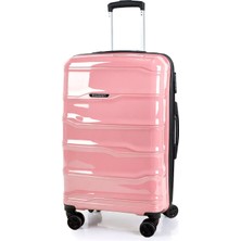 Polo&sky Azra Model Pudra Pembesi Pp Polipropilen Kırılmaz Orta Boy Valiz Bavul