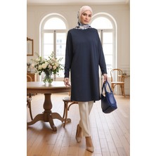 Respiro Rahat Kesim Iç Göstermez Mevsimlik Lacivert Tunik Büyük Bedenli