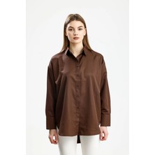 IVRESSE OVERSIZE SATEN GÖMLEK KAHVE