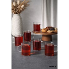 Nokka 6’lı Borosilikat Cam Kupa Bardak – Isıya Dayanıklı Şeffaf Cam Çay & Kahve Bardağı 8,5 cm x 6 cm