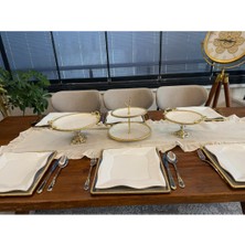 Atabey Home 3 Parça Yuvarlak Porselen Çeyiz Seti Döküm Çerçeveli-Ayaklı-Kulplu & Sunum Seti Gold