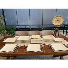 Atabey Home 5 Parça Kare Porselen Çeyiz Seti Döküm Çerçeveli-Ayaklı-Kulplu & Sunum Seti Gold