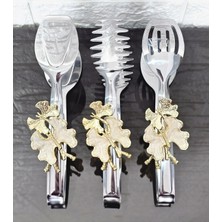 Atabey Home Gümüş Servis Maşa Seti 3'lü Krem Kelebek Makarna/pasta/yemek/sunum Maşası